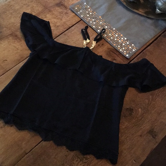 Black halter off shoulder embellished neckline - Picture 4 of 7